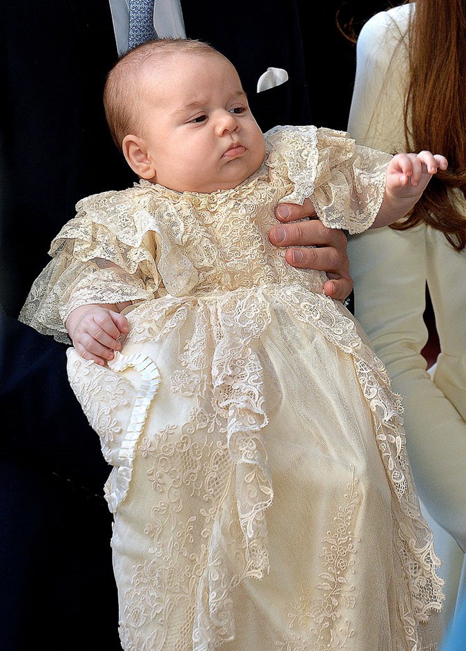Prince George wearing the traditional royal baptism gown in 2013.