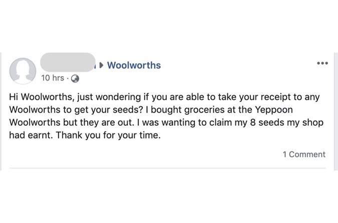 Another shopper from Yepoon reports of missing Discovery Garden seedlings. Image: Facebook