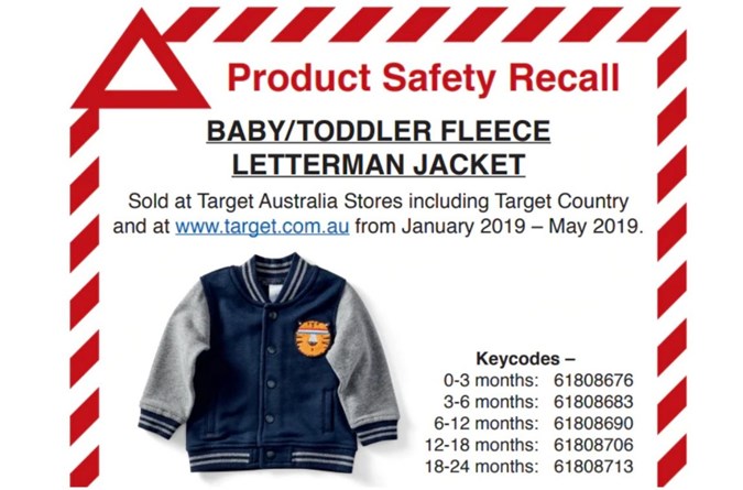 A kids jacket recalled by Target. Image: Target Australia