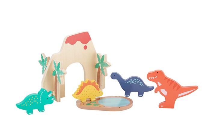 Wooden dinosaur play set, $10. Image: Kmart