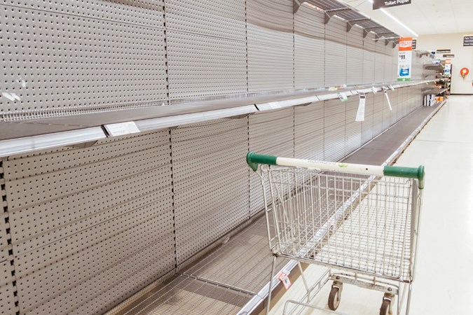 Empty supermarket shelves at Woolworths.