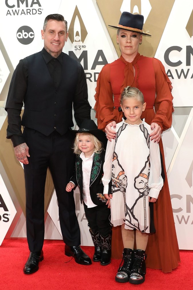 Pink with husband Corey Hart, three-year-old son Jameson and daughter Willow