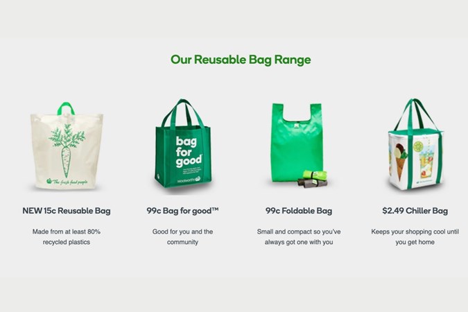 Woolworths range of reusable bags. Image: Woolworths