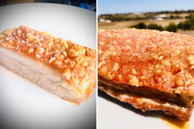 Just look at the crackling on this pork belly! Baked using an air fryer. Image: Chris Jolly