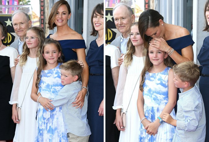 Jennifer Garner accepting her Hollywood Walk of Fame star with her three children