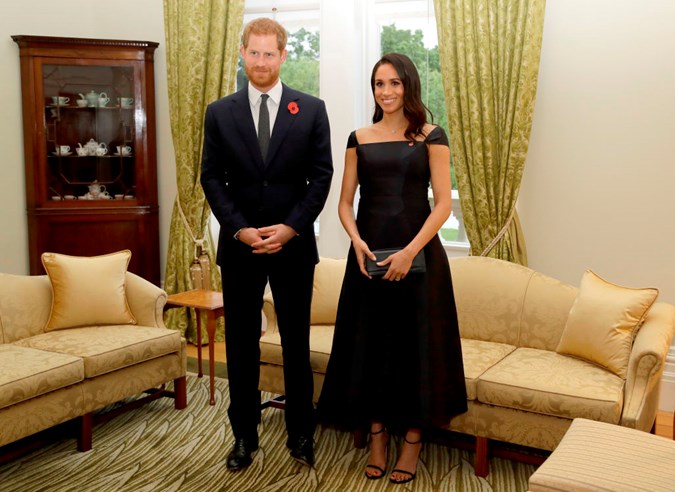 Harry and Meghan in Government House before the evacuation. Getty.